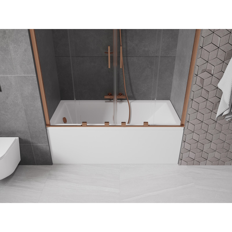 Mexen Velar Duo pare-baignoire 2 vantaux coulissants 160 x 150 cm, transparent, cuivre brossé - 896-160-000-02-65