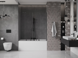 Mexen Velar Duo paroi de baignoire à 2 volets coulissants 150 x 150 cm, transparent, gris canon brossé - 896-150-000-02-66