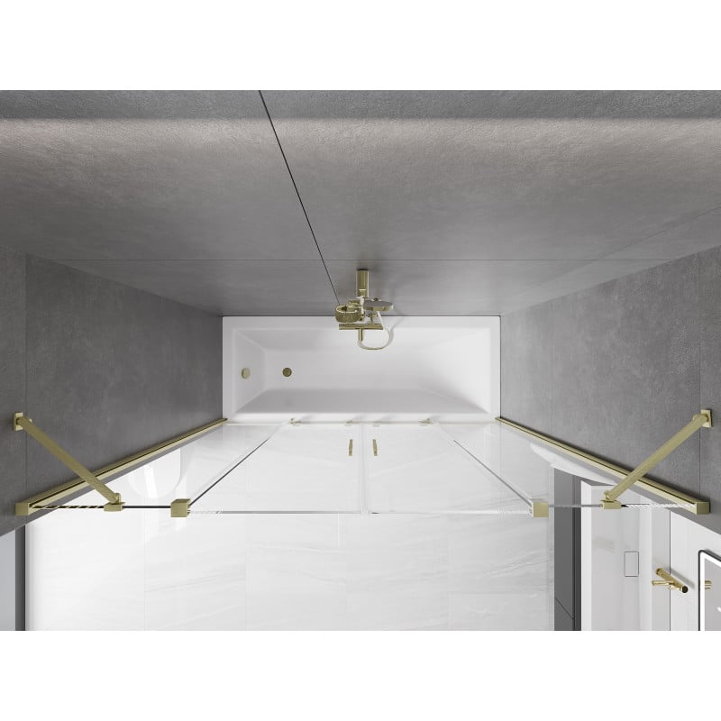 Mexen Velar Duo paroi de baignoire à 2 panneaux coulissants 170 x 150 cm, transparent, doré brossé - 896-170-000-02-55