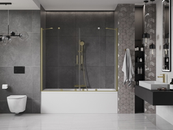 Mexen Velar Duo paroi de baignoire à 2 panneaux coulissants 170 x 150 cm, transparent, doré brossé - 896-170-000-02-55