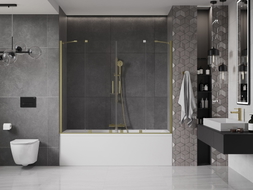 Mexen Velar Paroi de baignoire duo à 2 panneaux coulissants 170 x 150 cm, transparent, or brossé - 896-170-000-02-55