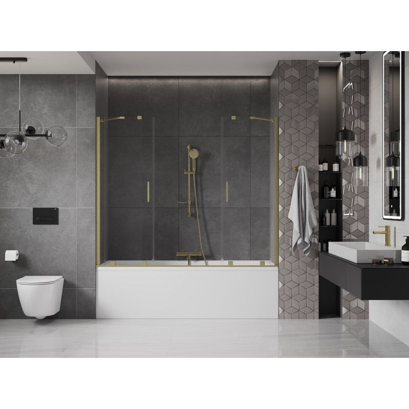 Mexen Velar Duo paroi de baignoire 2 volets coulissants 180 x 150 cm, transparent, or brossé - 896-180-000-02-55