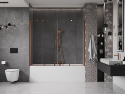 Mexen Velar Duo écran de baignoire à 2 ailes coulissante 170 x 150 cm, transparent, Or rose - 896-170-000-02-60