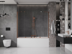 Mexen Velar Duo pare-baignoire coulissant à 2 vantaux 180 x 150 cm, transparent, or rose - 896-180-000-02-60