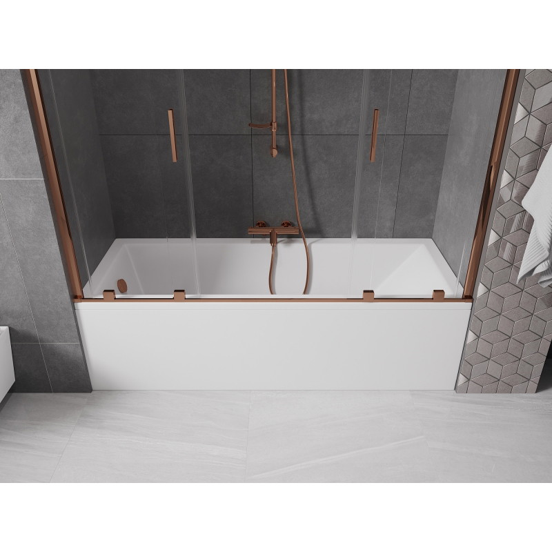 Mexen Velar Duo paroi de baignoire à 2 panneaux coulissants 200 x 150 cm, transparent, or rose - 896-200-000-02-60