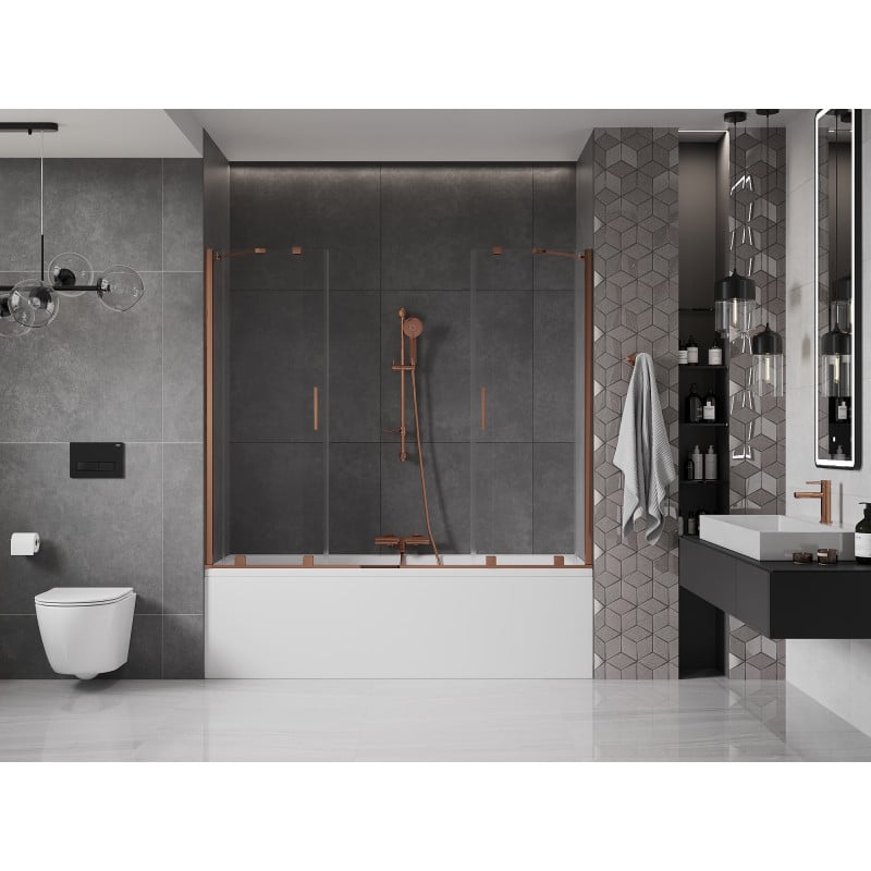 Mexen Velar Duo pare-douche de baignoire 2 battants coulissants 200 x 150 cm, transparent, or rose - 896-200-000-02-60