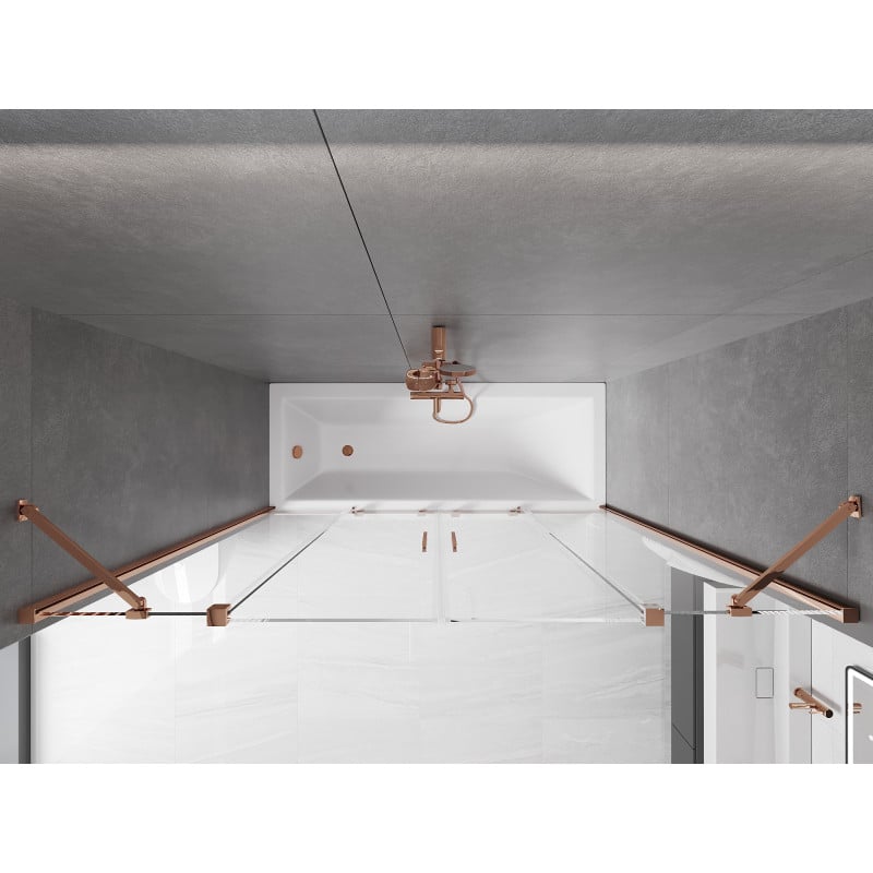 Mexen Velar Duo pare-douche de baignoire 2 battants coulissants 200 x 150 cm, transparent, or rose - 896-200-000-02-60