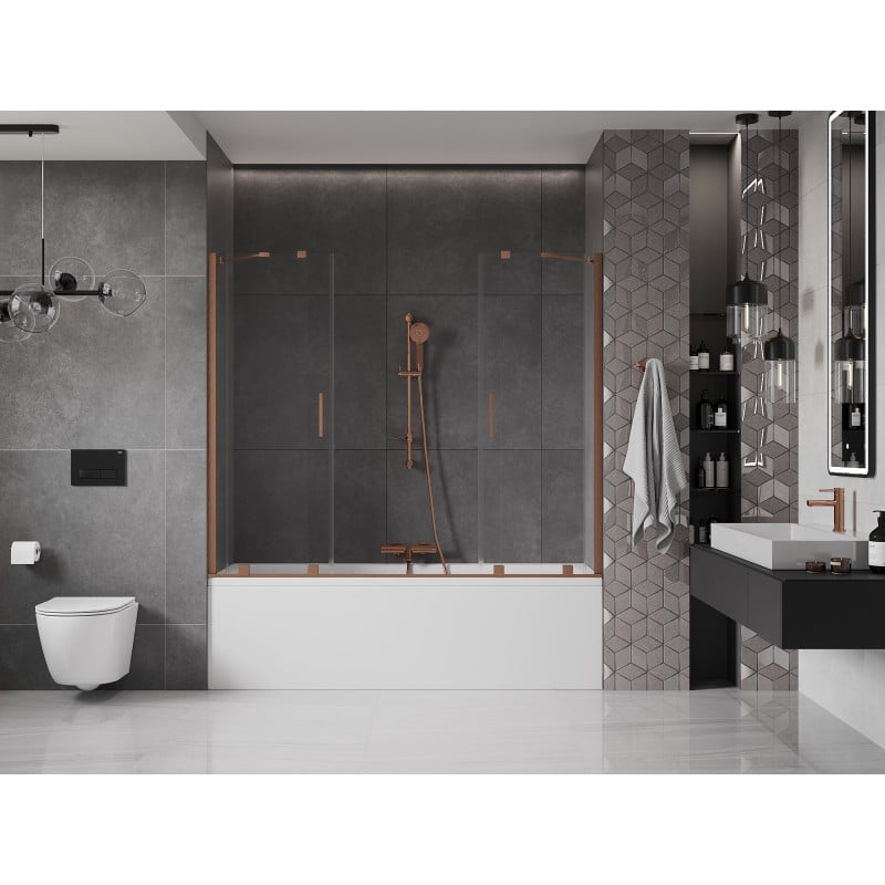 Mexen Velar Duo écran de baignoire à 2 volets coulissants 180 x 150 cm, transparent, cuivre brossé - 896-180-000-02-65