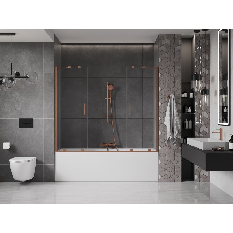 Mexen Velar Duo pare-baignoire à 2 volets coulissants 180 x 150 cm, transparent, cuivre brossé - 896-180-000-02-65