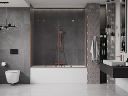 Mexen Velar Duo écran de baignoire à 2 ailes coulissante 180 x 150 cm, transparent, Cuivre brossé - 896-180-000-02-65