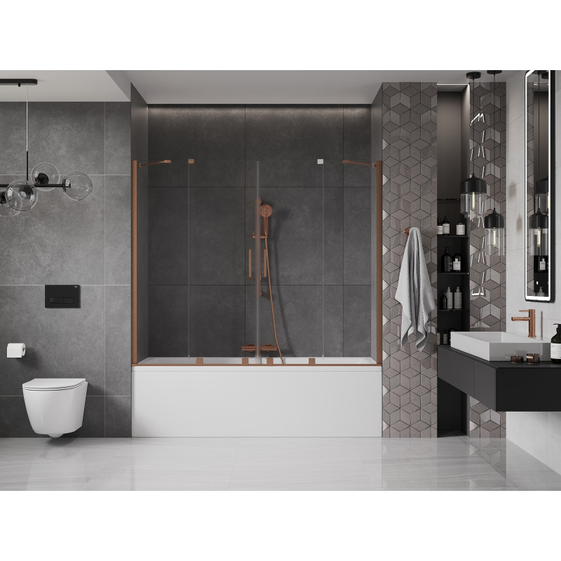 Mexen Velar Duo paroi de baignoire 2 panneaux coulissants 200 x 150 cm, transparent, cuivre brossé - 896-200-000-02-65