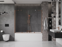 Mexen Velar Duo paroi de baignoire 2 panneaux coulissants 200 x 150 cm, transparent, cuivre brossé - 896-200-000-02-65