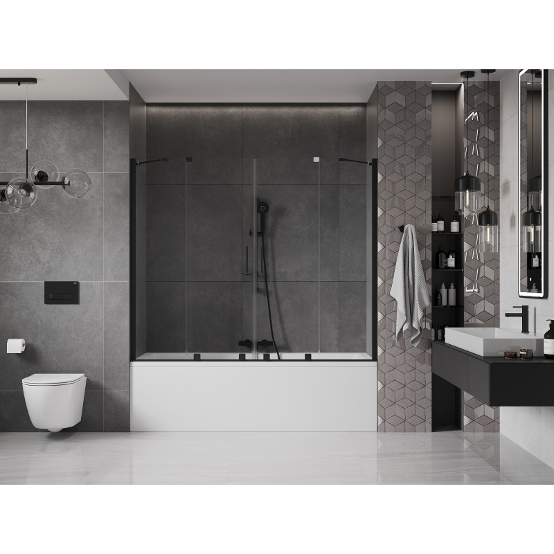 Mexen Velar Duo paroi de baignoire 2 volets coulissants 200 x 150 cm, transparent, noir - 896-200-000-02-70