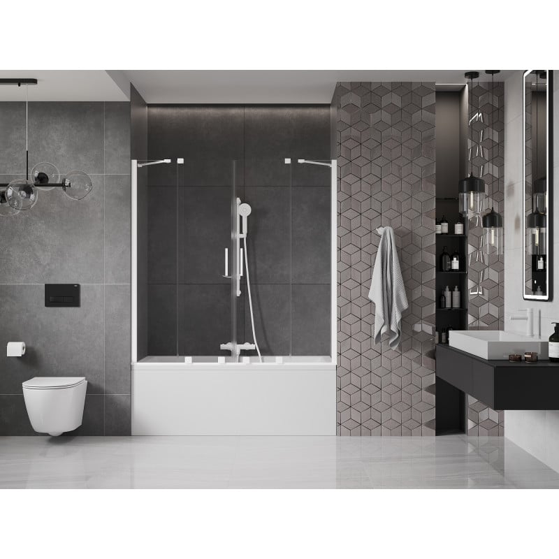 Mexen Velar Duo paroi de baignoire à 2 volets coulissants 140 x 150 cm, transparent, blanc - 896-140-000-02-20