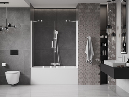 Paroi de baignoire Mexen Velar Duo 2 vantaux coulissants 150 x 150 cm, transparent, blanc - 896-150-000-02-20