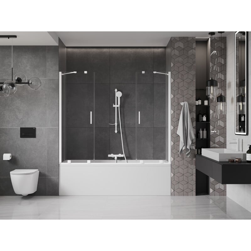 Mexen Velar Duo paroi de baignoire à 2 volets coulissants 200 x 150 cm, transparent, blanc - 896-200-000-02-20