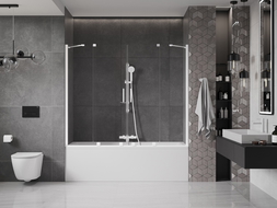 Mexen Velar Duo paroi de baignoire à 2 volets coulissants 200 x 150 cm, transparent, blanc - 896-200-000-02-20