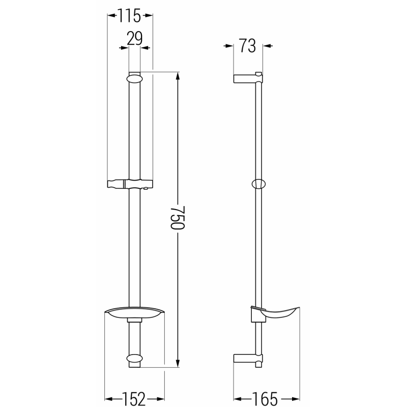 Mexen DB barre de douche avec porte-savon 75 cm, chrome - 79384-00
