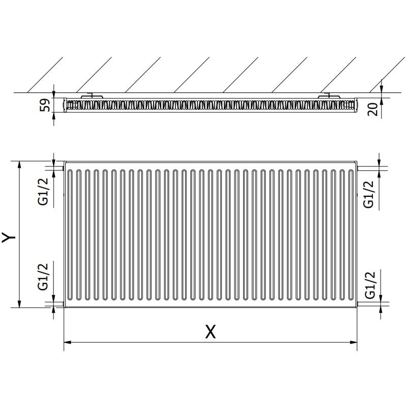 Mexen C11 radiateur plat 300 x 700 mm, raccordement latéral, 342 W, blanc - W411-030-070-00