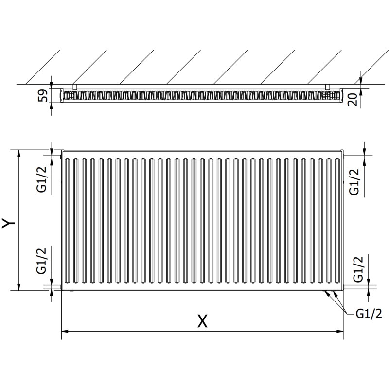 Mexen CV11 radiateur à panneau 300 x 1100 mm, raccordement inférieur, 538 W, blanc - W611-030-110-00