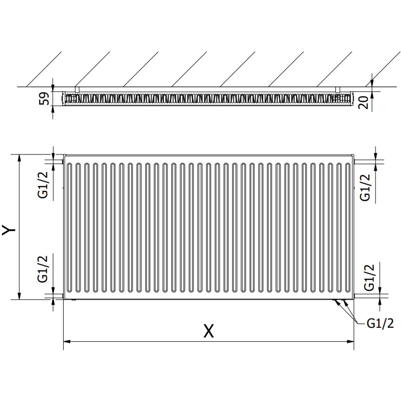 Mexen CV11 radiateur panneau 400 x 1300 mm, connexion par le bas, 842 W, blanc - W611-040-130-00