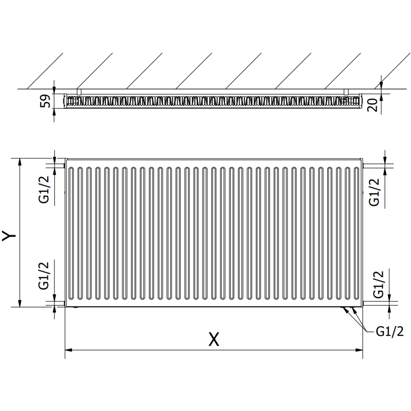 Mexen CV11 radiateur à panneaux 600 x 3000 mm, connexion par le bas, 2800 W, blanc - W611-060-300-00
