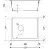 Mexen Pedro évier de cuisine en granit 1 bac 560 x 460 mm, gris, siphon chromé - 6508561000-71