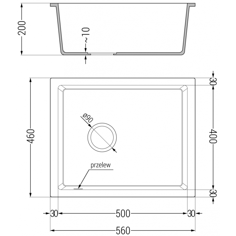 Mexen Pedro évier en granit 1 bac 560 x 460 mm, noir/métallisé argenté, siphon chromé - 6508561000-73