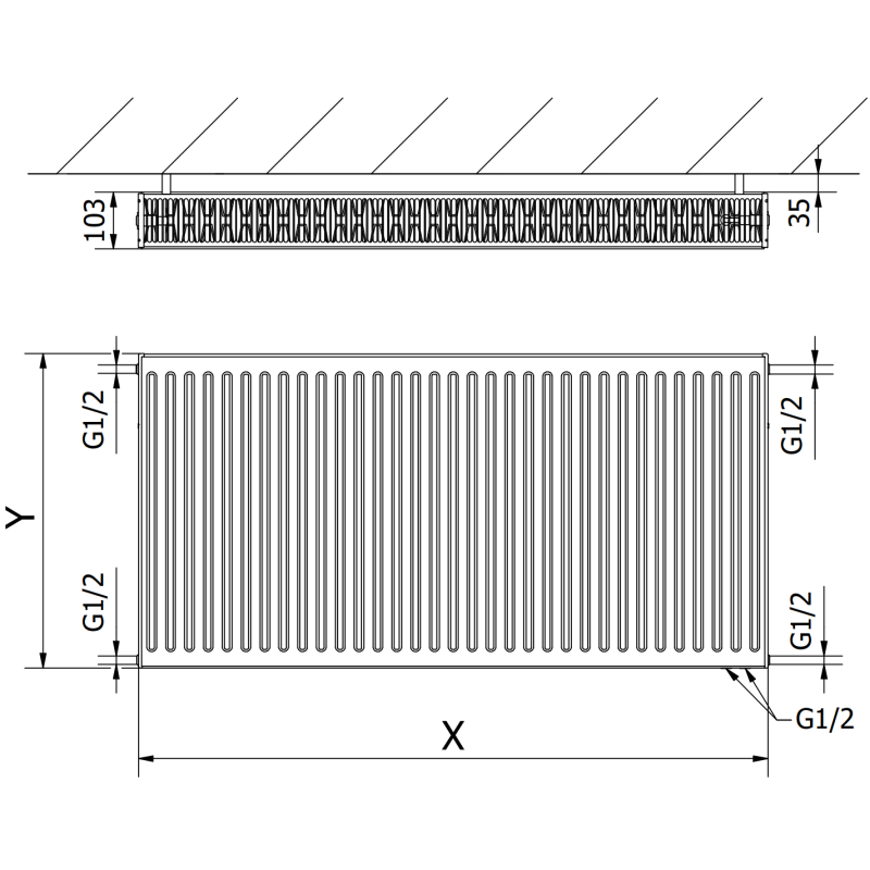 Mexen CV22 radiateur à plaques 600 x 1200 mm, raccordement inférieur, 1983 W, blanc - W622-060-120-00