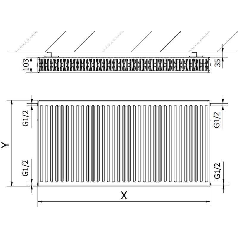 Mexen C22 radiateur à plaque 600 x 1000 mm, raccordement latéral, 1653 W, blanc - W422-060-100-00