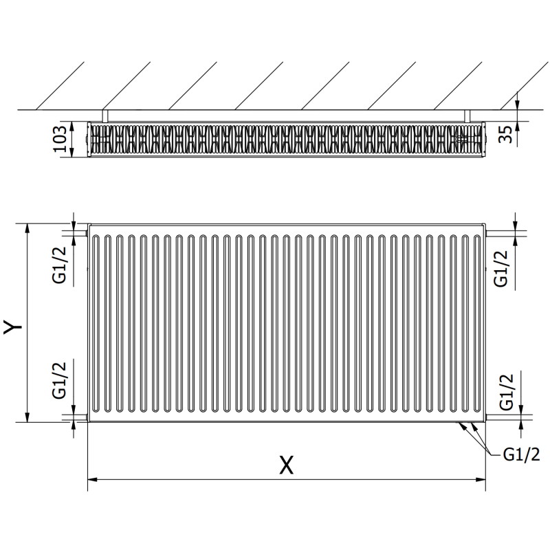 Mexen CV22 radiateur à panneau 500 x 2000 mm, raccordement inférieur, 2849 W, blanc - W622-050-200-00