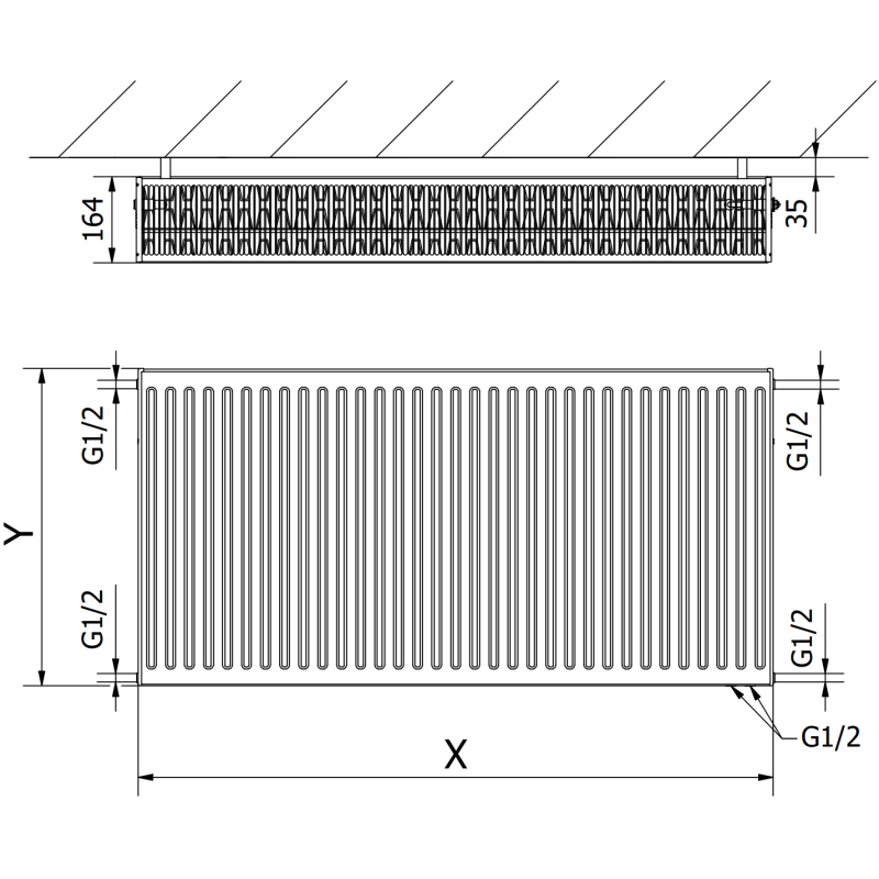 Mexen CV33 radiateur à plaque 600 x 1000 mm, connexion inférieure, 2335 W, blanc - W633-060-100-00