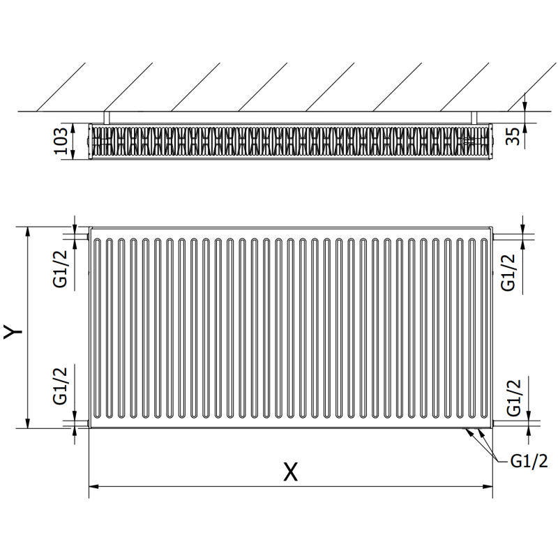 Mexen CV22 radiateur plat 300 x 600 mm, connexion inférieure, 560 W, anthracite - W622-030-060-66