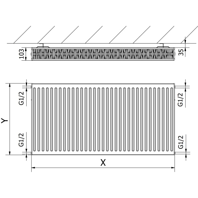 Mexen C22 radiateur à panneaux 400 x 1400 mm, raccordement latéral, 1660 W, anthracite - W422-040-140-66