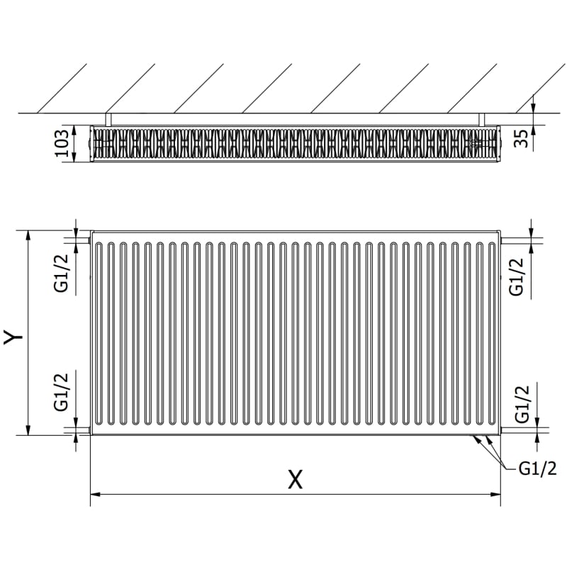 Mexen CV22 radiateur plat 500 x 1100 mm, raccordement inférieur, 1567 W, anthracite - W622-050-110-66