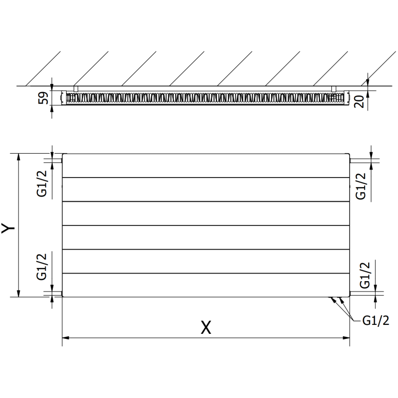 Mexen Line CVL11 radiateur à panneaux 300 x 1000 mm, raccordement inférieur, 455 W, blanc - W611L-030-100-00