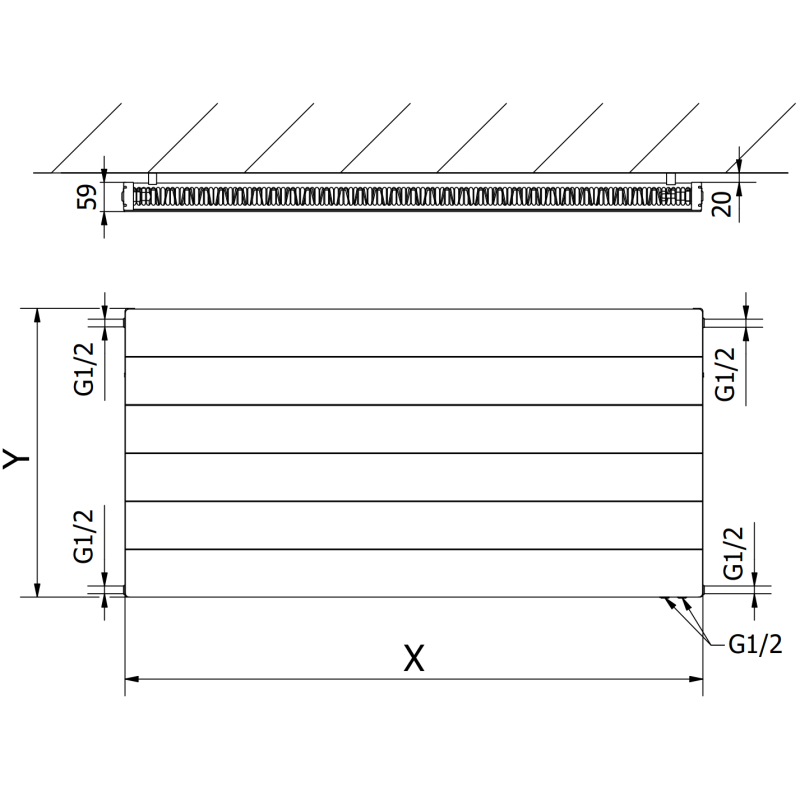 Mexen Line CVL11 radiateur plat 500 x 1400 mm, connexion inférieure, 955 W, blanc - W611L-050-140-00