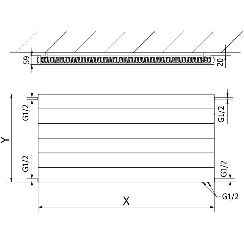 Mexen CVL11 Radiateur à plaques Line 600 x 700 mm, connexion par le bas, 548 W, blanc - W611L-060-070-00