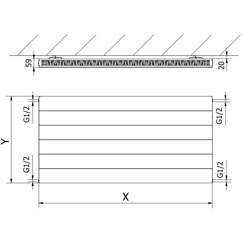 Mexen CL11 Radiateur panneau Line 600 x 800 mm, raccordement latéral, 627 W, blanc - W411L-060-080-00