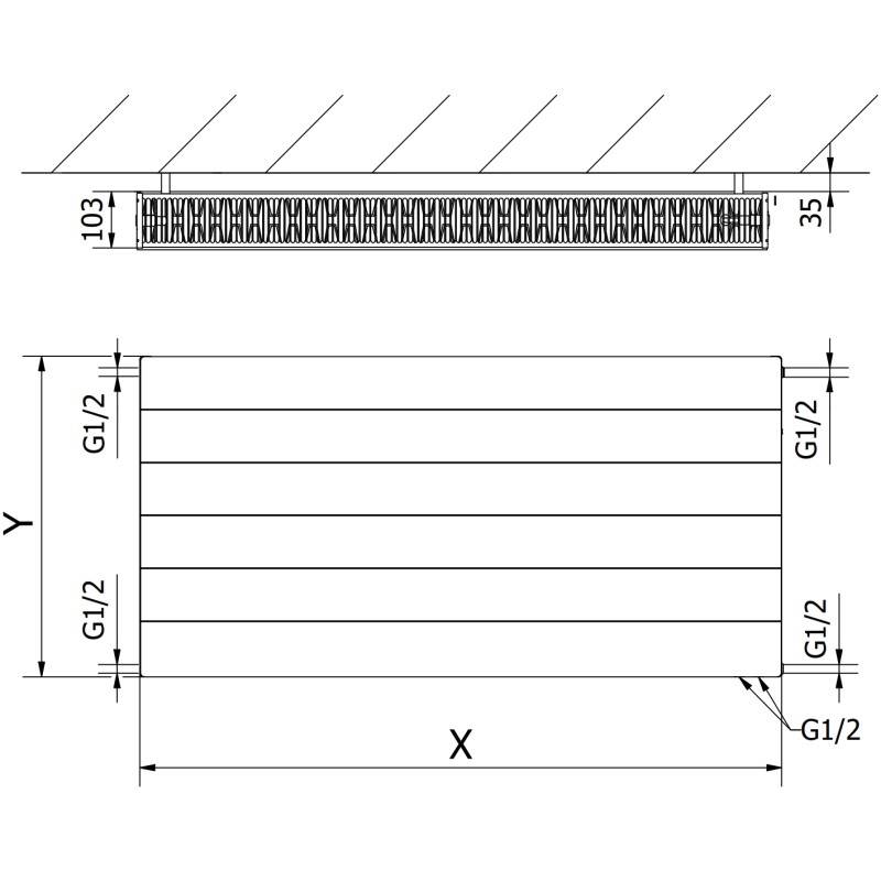 Mexen CVL22 Radiateur à panneau Line 300 x 900 mm, connexion par le bas, 811 W, blanc - W622L-030-090-00