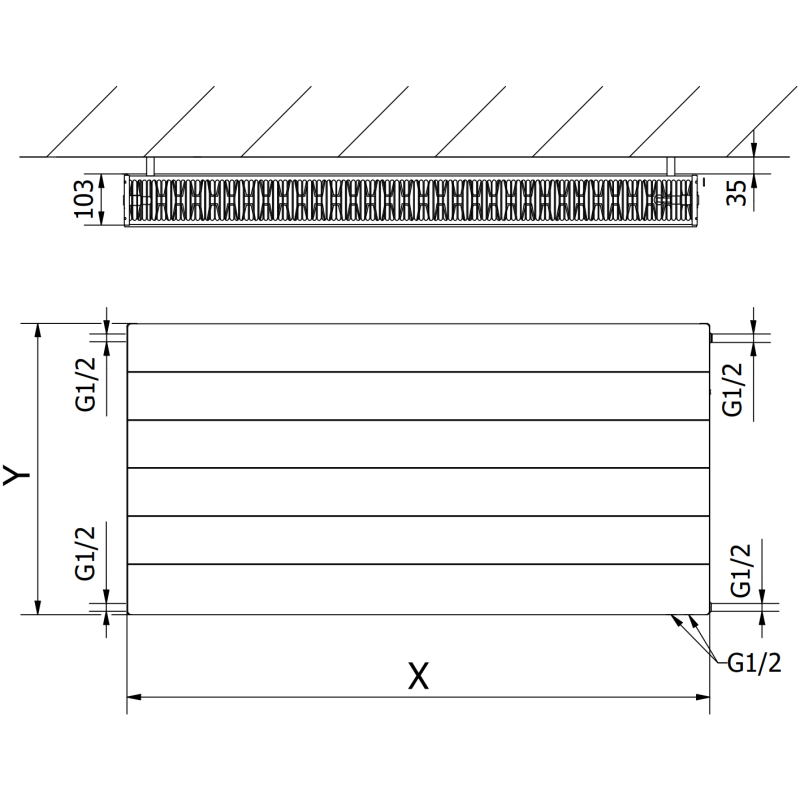 Mexen Line CVL22 radiateur à plaques 300 x 1000 mm, raccordement inférieur, 901 W, blanc - W622L-030-100-00