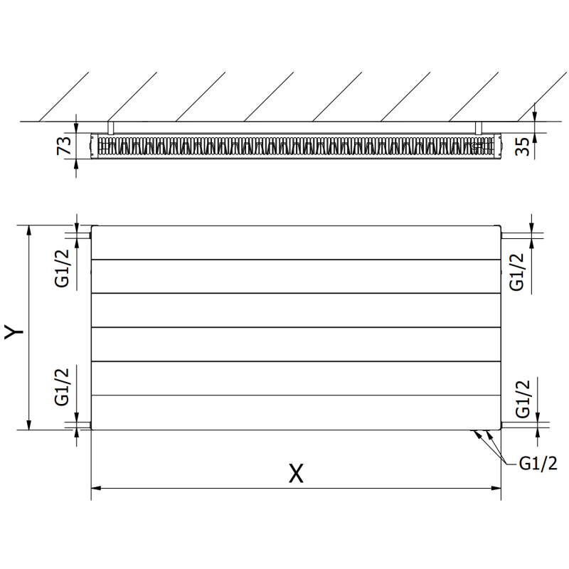 Mexen Line CVL21 radiateur à panneaux 600 x 600 mm, raccordement inférieur, 726 W, blanc - W621L-060-060-00