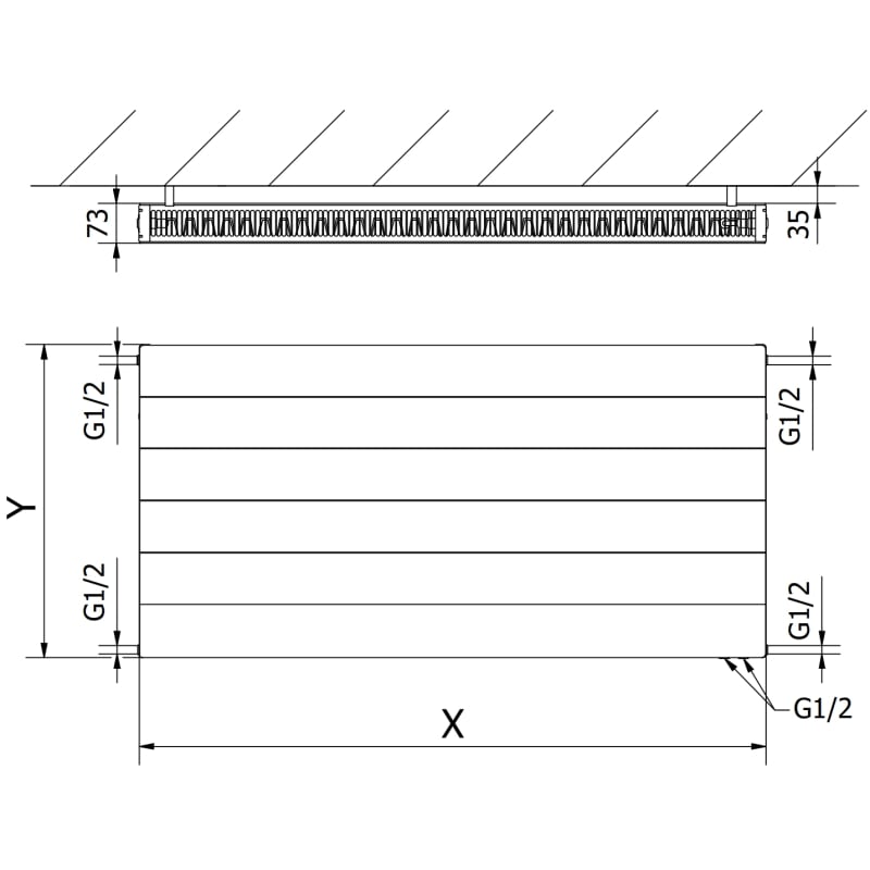 Mexen CVL21 Line radiateur à panneau 600 x 1500 mm, raccordement par le bas, 1814 W, blanc - W621L-060-150-00