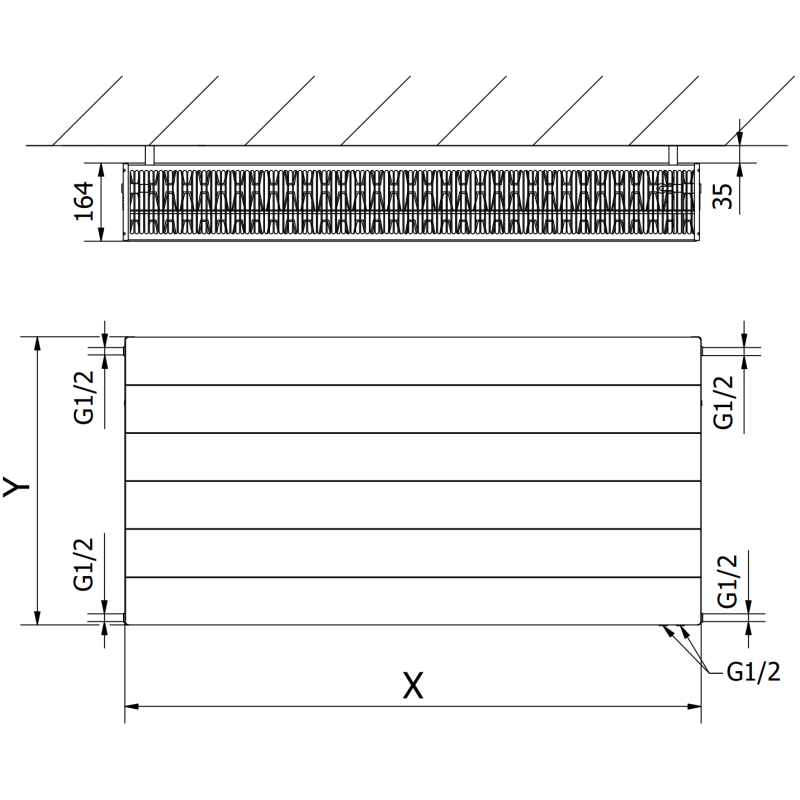 Mexen Line CVL33 radiateur à plaques 500 x 500 mm, raccordement inférieur, 950 W, blanc - W633L-050-050-00