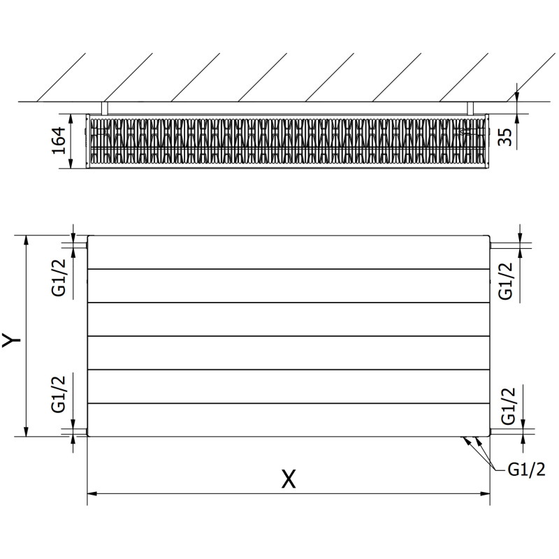 Mexen CVL33 Radiateur à panneau Line 500 x 1000 mm, raccordement inférieur, 1901 W, blanc - W633L-050-100-00