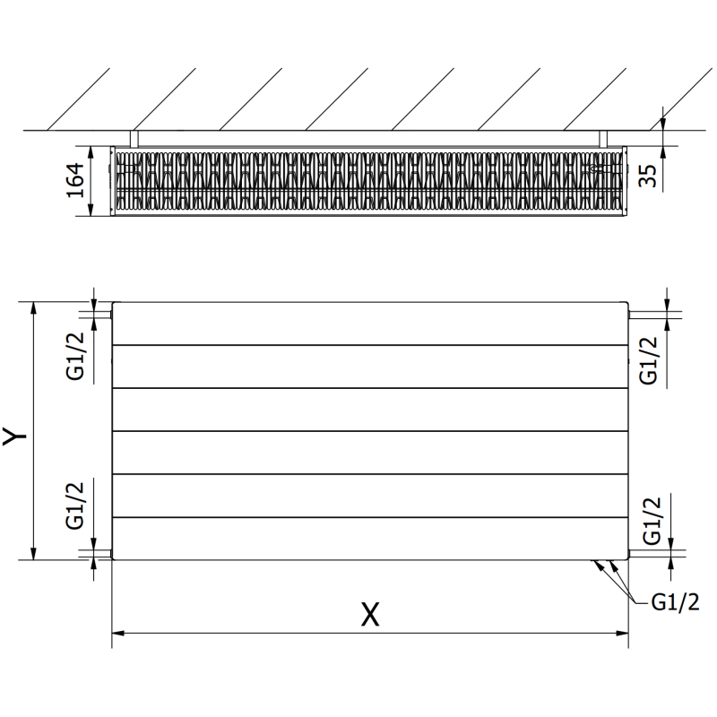 Mexen Line CVL33 radiateur à panneaux 600 x 1400 mm, connexion par le bas, 3081 W, blanc - W633L-060-140-00