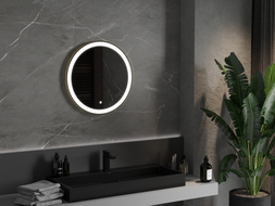 Mexen Esso Miroir de salle de bains éclairé, rond, 60 cm, LED 6000K, antibuée, cadre doré brossé - 9825-060-060-611-50