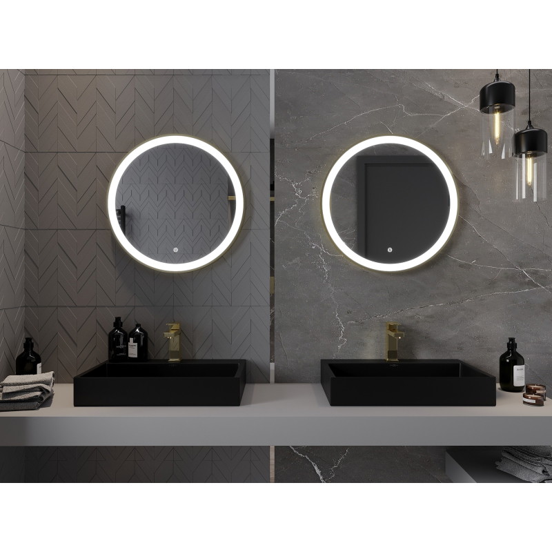 Mexen Esso Miroir de salle de bains éclairé, rond, 60 cm, LED 6000K, antibuée, cadre doré brossé - 9825-060-060-611-50