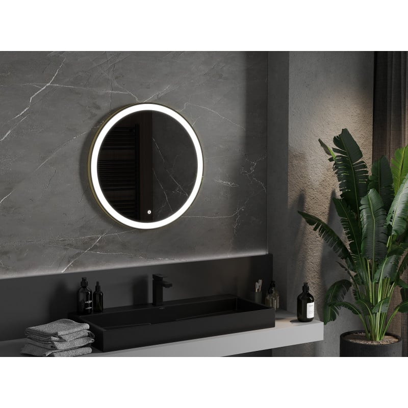 Mexen Esso miroir de salle de bain rétroéclairé, rond 70 cm, LED 6000K, antibuée, cadre doré - 9825-070-070-611-50