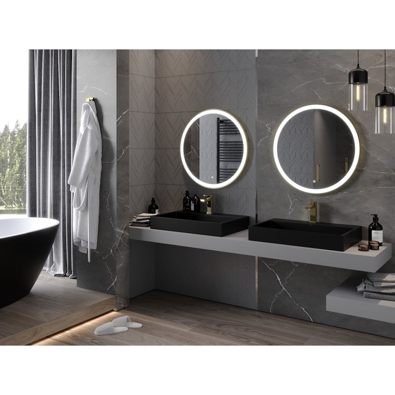 Mexen Esso miroir de salle de bain rétroéclairé, rond 70 cm, LED 6000K, antibuée, cadre doré - 9825-070-070-611-50